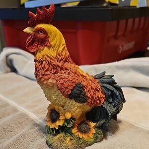 Colorful Rooster Figurine with Sunflowers